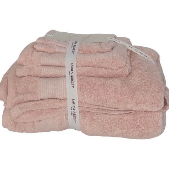 Laura Ashley 6pc Pink Petal Cotton Towel Set Zero Twist 2Bath 2Hand‎ 2Washcloths - Picture 5 of 7